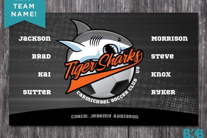 Vinyl Soccer Team Banner, Tiger Sharks