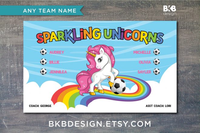 Vinyl Soccer Team Banner, Unicorns