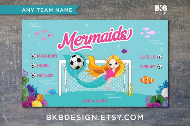 Vinyl Soccer Banner, Mermaids