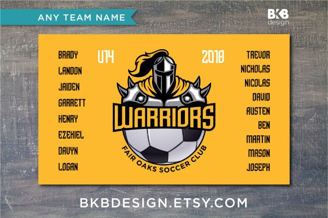 Vinyl Soccer Team Banner, Warriors
