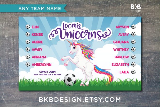 Vinyl Soccer Banner, Rainbow Unicorns