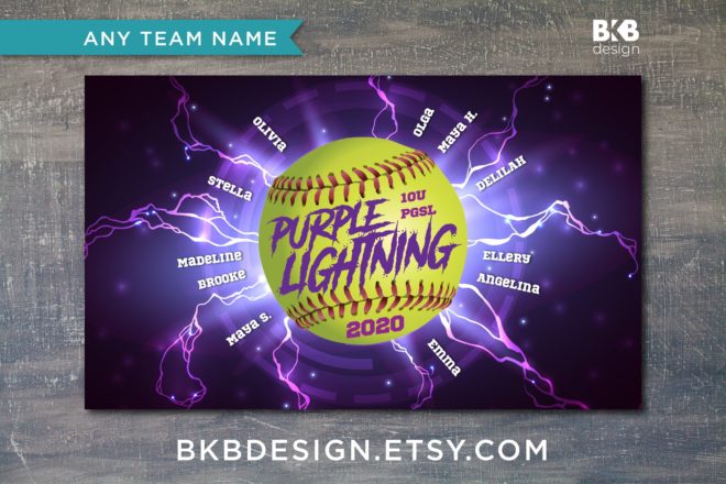 Thunder, Lightning, Purple – Softball Banner
